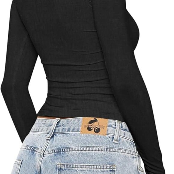 Women's Long Sleeve Crew Neck Slim Fit T Shirts Basic 3 Pack Black White Blue - Picture 4 of 4